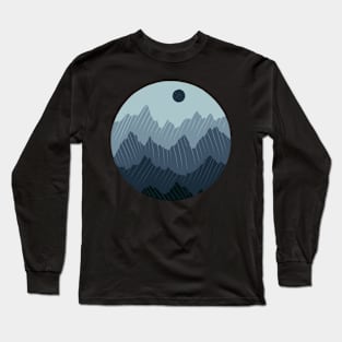 Blue Monochromatic Mountain Range in a Circle Long Sleeve T-Shirt